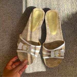 Guess Brown and White Print Sandals